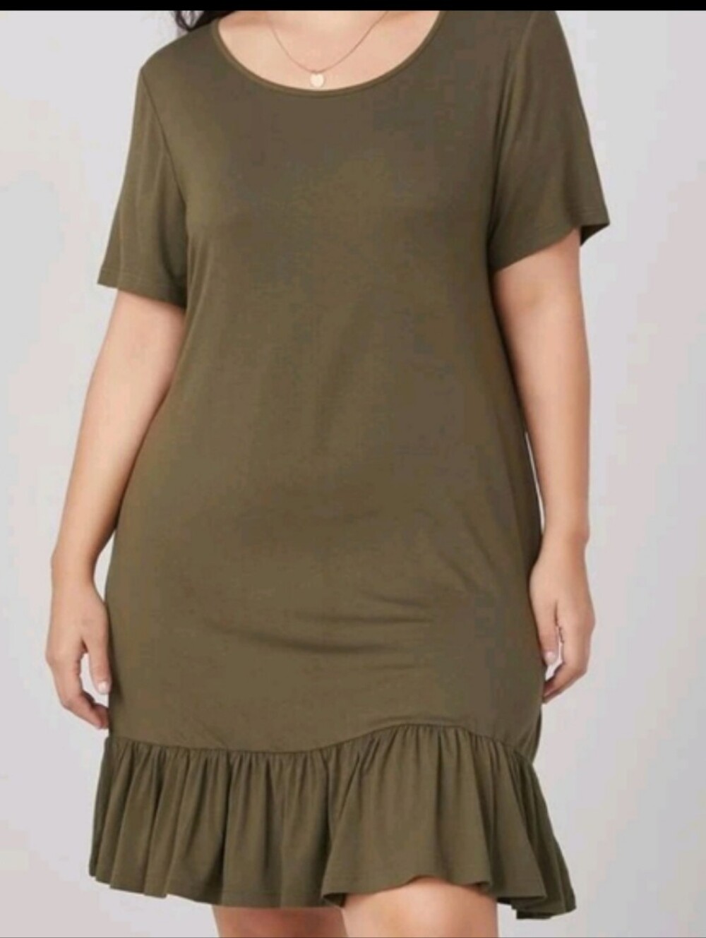 SHEIN Olive Green Ruffle-Hem Mini Dress